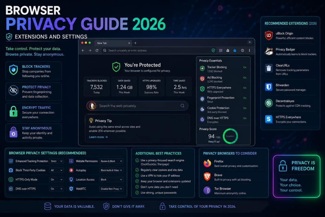 Browser Privacy Guide 2026: Extensions and Settings — Tech article cover