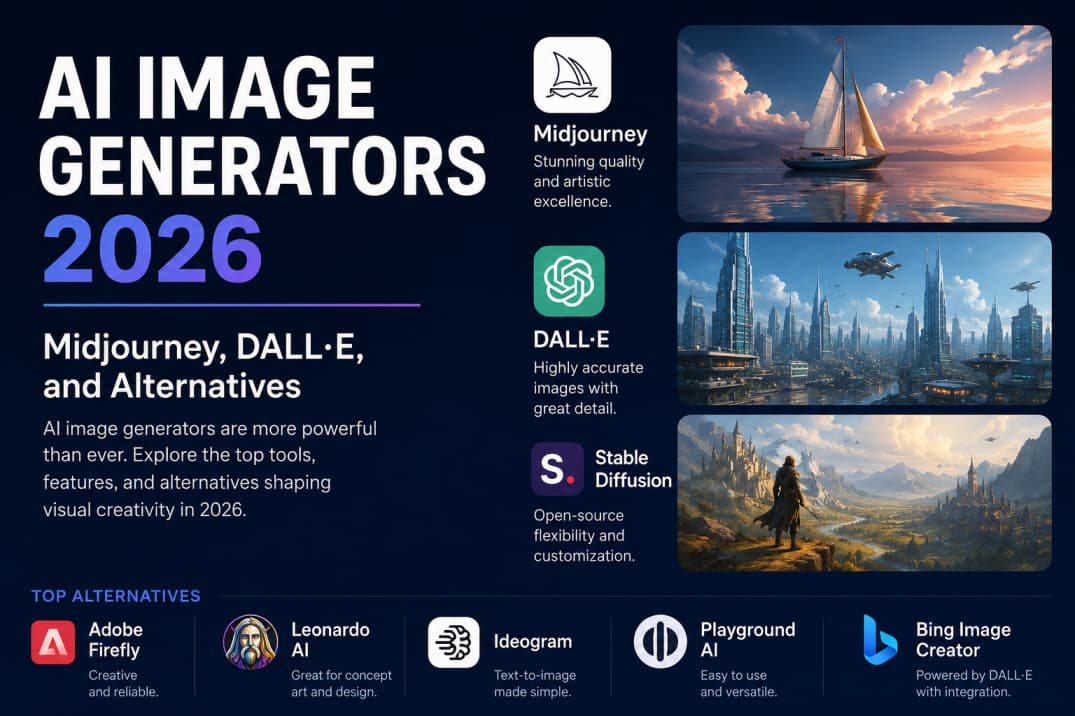 AI Image Generators 2026: Midjourney, DALL-E, and Alternatives — AI article cover