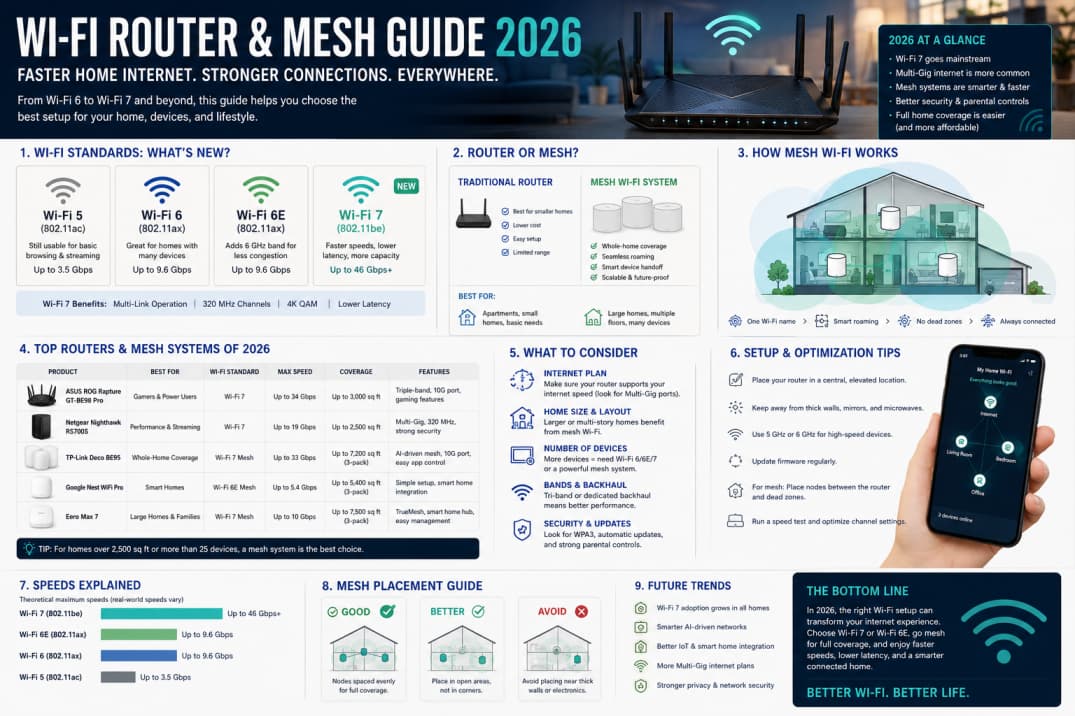 Wi-Fi Router and Mesh Guide 2026: Faster Home Internet — Tech article cover