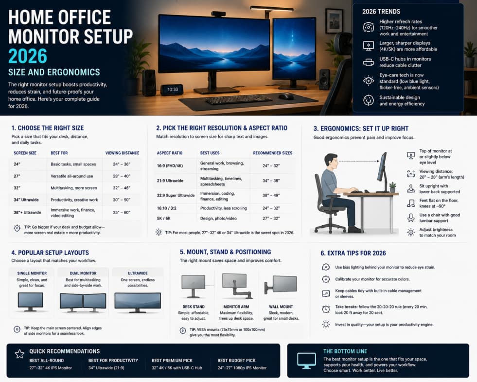Home Office Monitor Setup 2026: Size and Ergonomics — Tech article cover