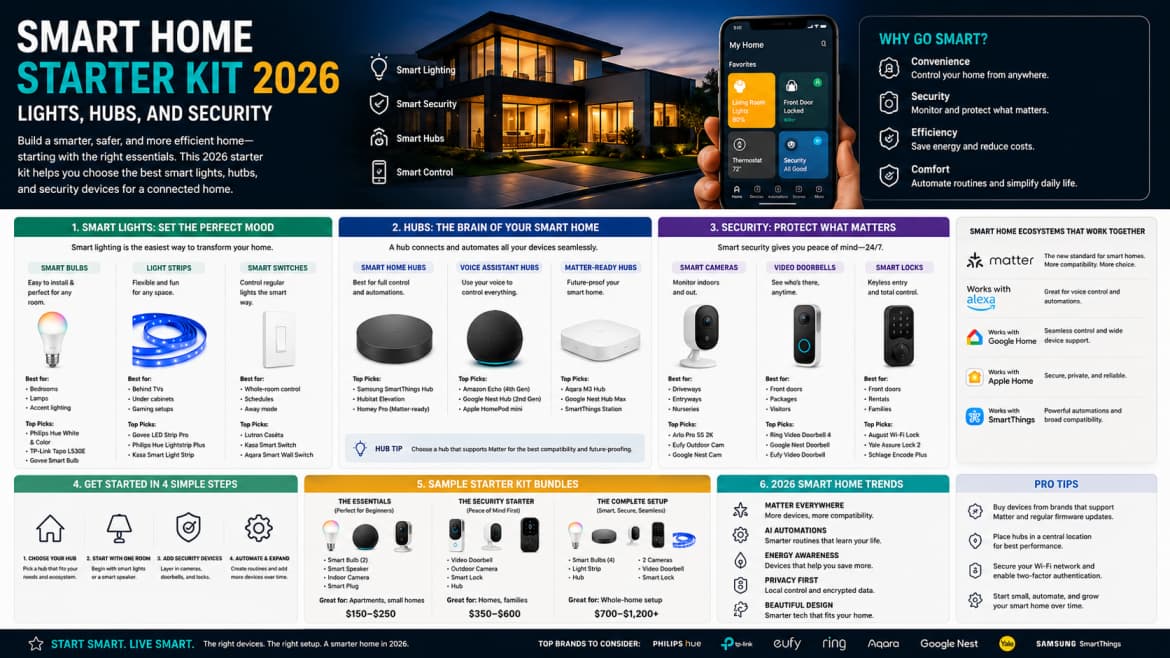 Smart Home Starter Kit 2026: Lights, Hubs, and Security — Tech article cover