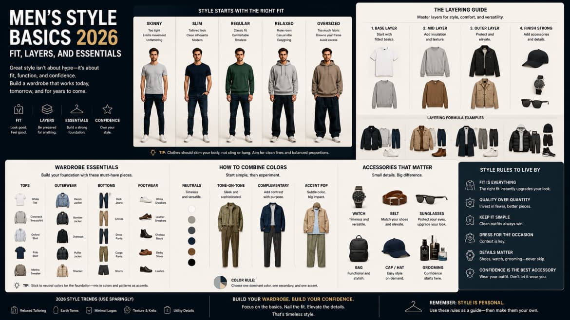 Men's Style Basics 2026: Fit, Layers, and Essentials — Fashion article cover