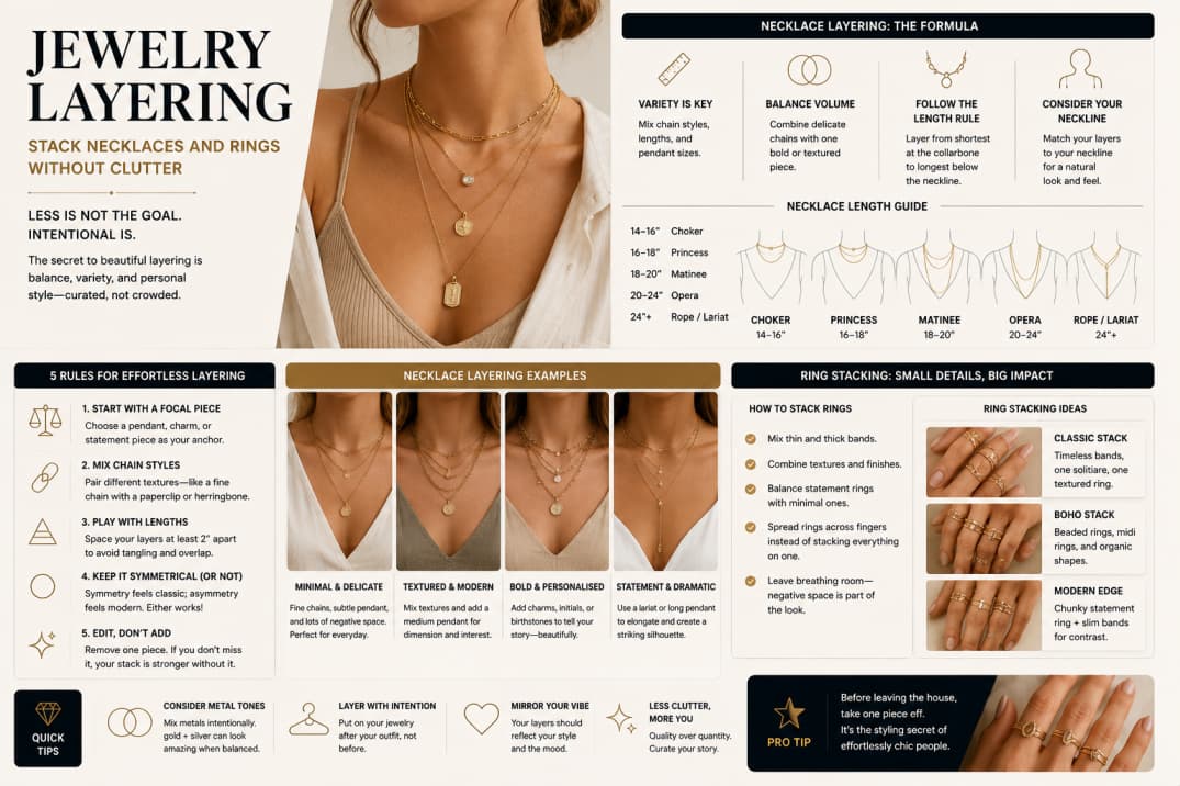 Jewelry Layering: Stack Necklaces and Rings Without Clutter — Fashion article cover