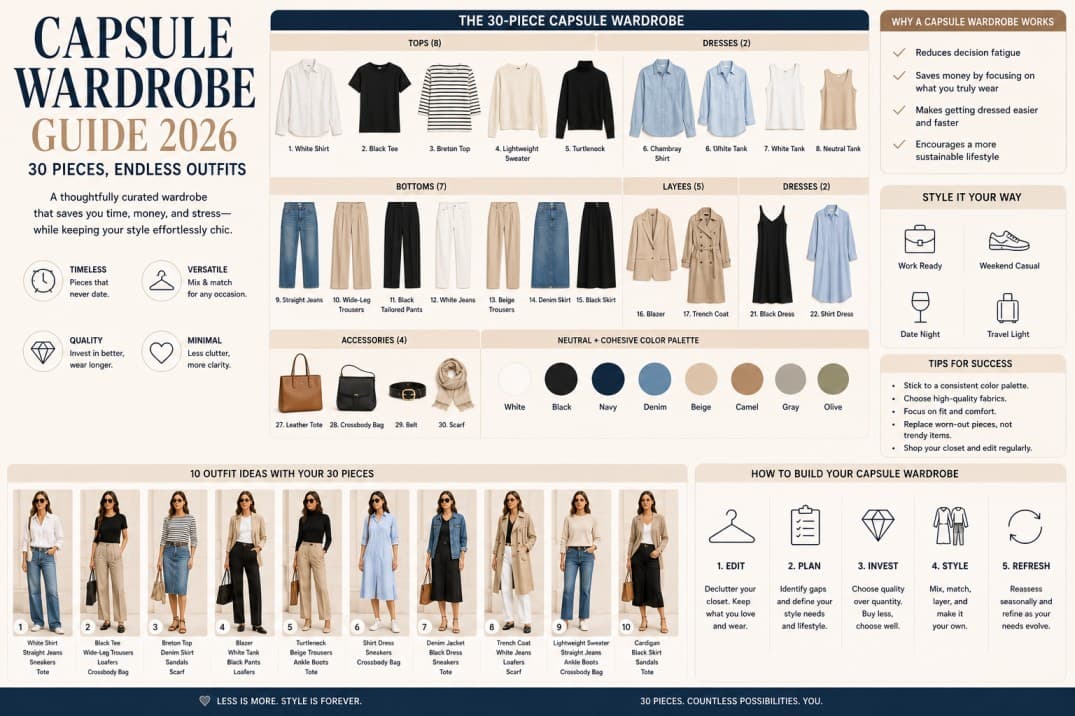 Capsule Wardrobe Guide 2026: 30 Pieces, Endless Outfits — Fashion article cover