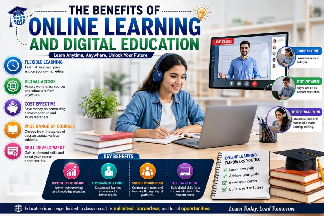 The Benefits of Online Learning and Digital Education — Education article cover